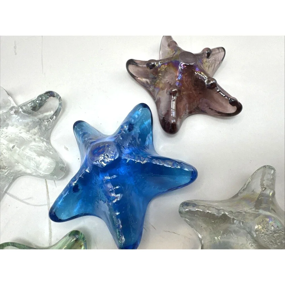 lot of  9 Vintage Art Glass Iridescent Starfish Sea Fish Paperweight Ocean Decor